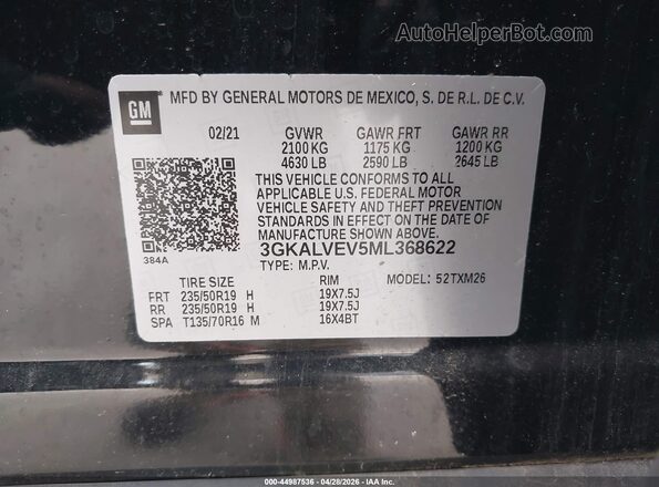 3GKALVEV5ML368622 2021 GMC TERRAIN Black ძრავის განყოფილების ხედი