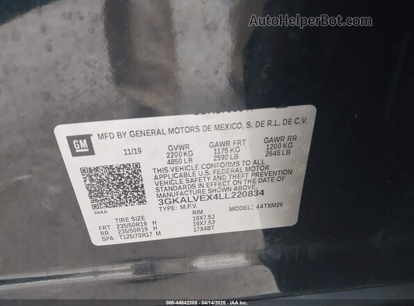 3GKALVEX4LL220834 2020 GMC TERRAIN Black 