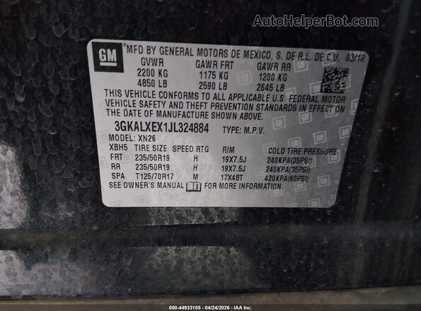 3GKALXEX1JL324884 2018 GMC TERRAIN Black Вид підкапотного простору