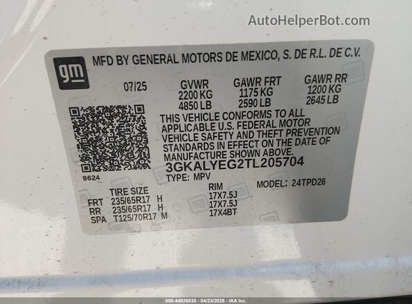 3GKALYEG2TL205704 2026 GMC TERRAIN White ძრავის განყოფილების ხედი