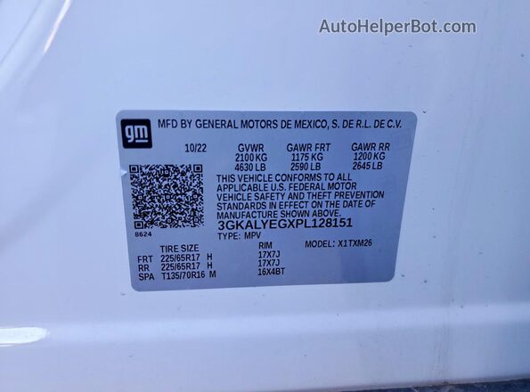 3GKALYEGXPL128151 2023 GMC TERRAIN Белый Вид наклейки с VIN-кодом