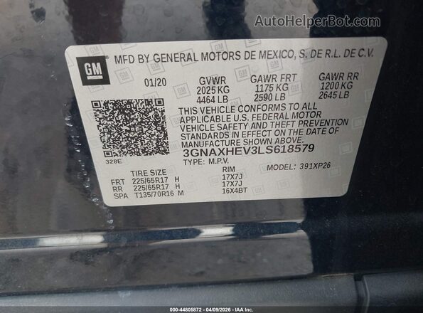 3GNAXHEV3LS618579 2020 CHEVROLET EQUINOX Dark Blue Engine compartment view