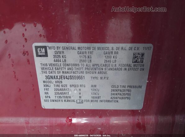 3GNAXJEV4JS559661 2018 CHEVROLET EQUINOX Red Widok komory silnika