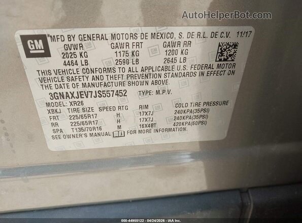 3GNAXJEV7JS557452 2018 CHEVROLET EQUINOX Gray Շարժիչի բաժամունքի տեսք