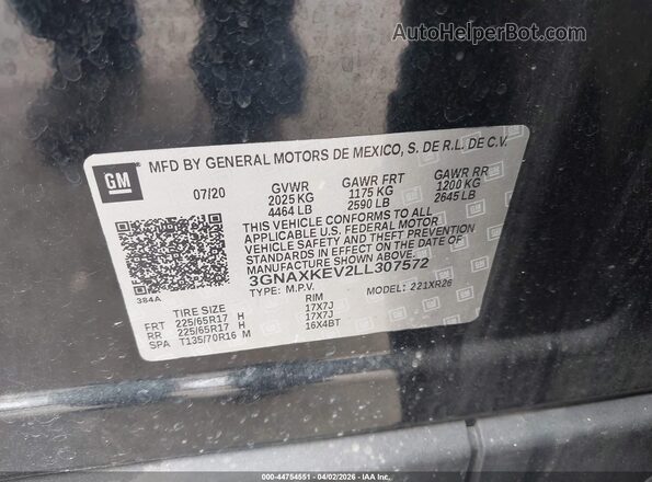 3GNAXKEV2LL307572 2020 CHEVROLET EQUINOX Черный 