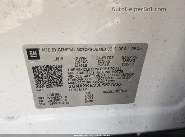 3GNAXKEV3LS577836 2020 CHEVROLET EQUINOX White Widok komory silnika