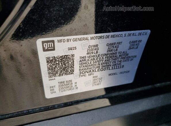 3GNAXLEG0TL111119 2026 CHEVROLET EQUINOX Black VIN sticker view