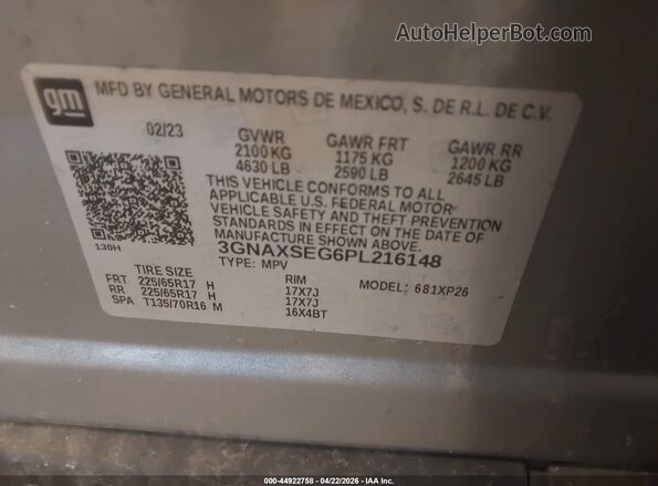 3GNAXSEG6PL216148 2023 CHEVROLET EQUINOX Gray ძრავის განყოფილების ხედი