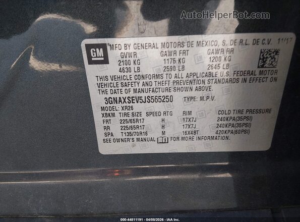 3GNAXSEV5JS565250 2018 CHEVROLET EQUINOX Gray Widok komory silnika
