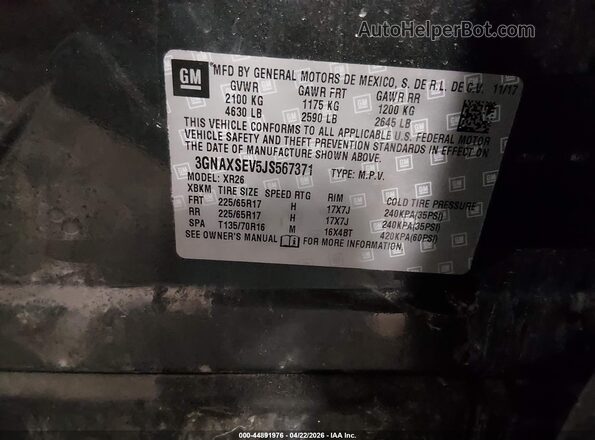 3GNAXSEV5JS567371 2018 CHEVROLET EQUINOX Gray Շարժիչի բաժամունքի տեսք
