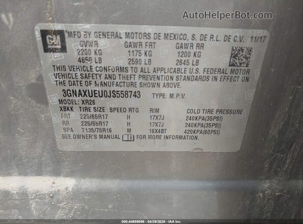 3GNAXUEU0JS558743 2018 CHEVROLET EQUINOX Tan 