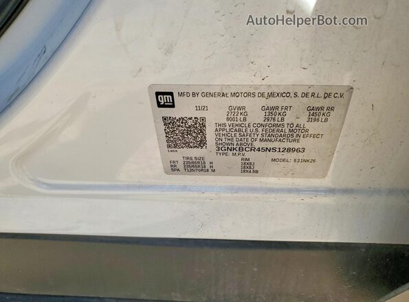 3GNKBCR45NS128963 2022 CHEVROLET BLAZER White Widok wnętrza 360 stopni