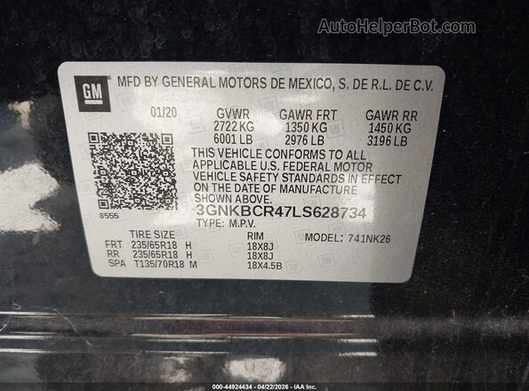 3GNKBCR47LS628734 2020 CHEVROLET BLAZER Black Vista del compartimento del motor