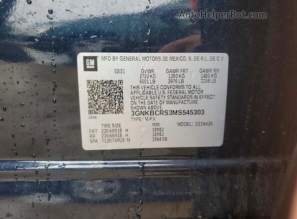 3GNKBCRS3MS545303 2021 CHEVROLET BLAZER Черный Вид наклейки с VIN-кодом