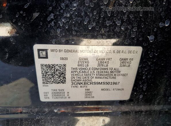 3GNKBCRS9MS501967 2021 CHEVROLET BLAZER Black Вид наклейки з VIN-кодом