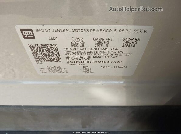 3GNKBHRS1MS567572 2021 CHEVROLET BLAZER Gray Вид підкапотного простору