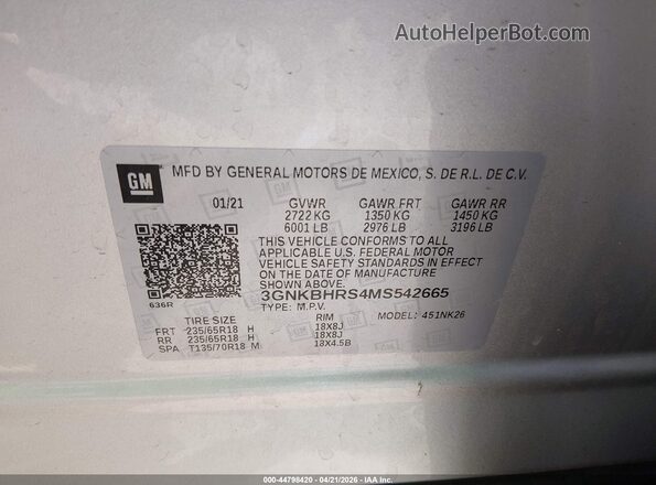 3GNKBHRS4MS542665 2021 CHEVROLET BLAZER Silver Engine compartment view