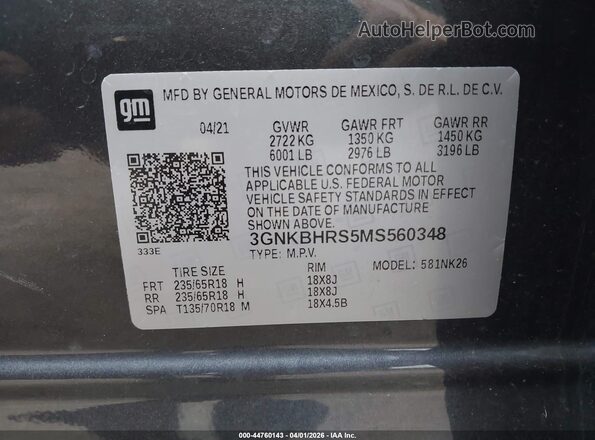 3GNKBHRS5MS560348 2021 CHEVROLET BLAZER Black Vista del compartimento del motor