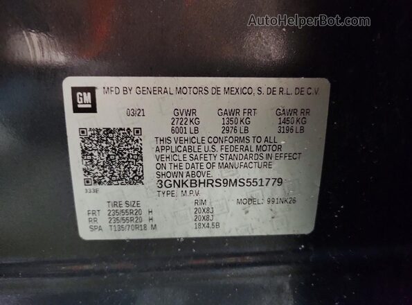 3GNKBHRS9MS551779 2021 CHEVROLET BLAZER Charcoal Вид наклейки з VIN-кодом