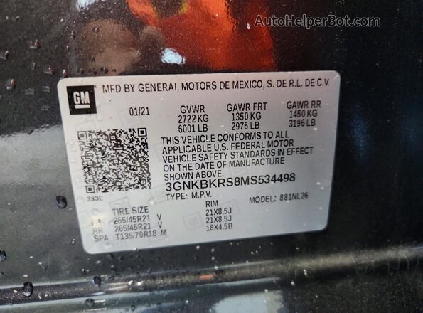 3GNKBKRS8MS534498 2021 CHEVROLET BLAZER Gray Вид наклейки з VIN-кодом