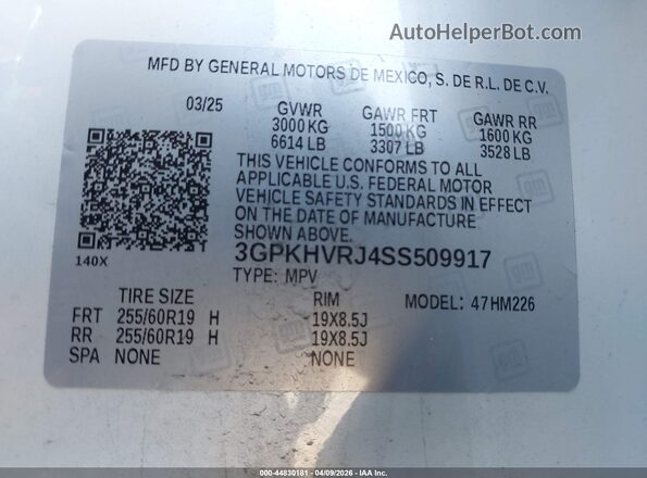 3GPKHVRJ4SS509917 2025 HONDA PROLOGUE White Շարժիչի բաժամունքի տեսք