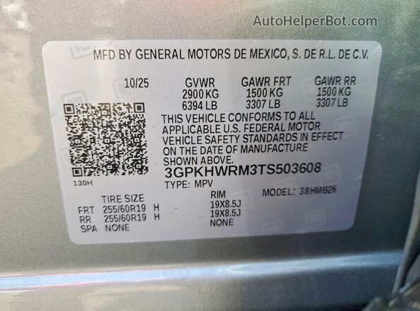 3GPKHWRM3TS503608 2026 HONDA PROLOGUE Silver Widok naklejki z numerem VIN