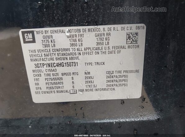 3GTP1NEC4HG150731 2017 GMC SIERRA Черный Вид подкапотного пространства