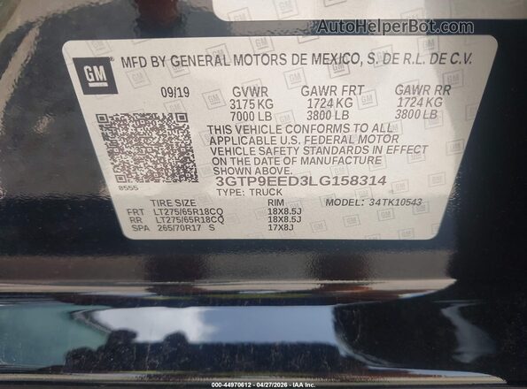 3GTP9EED3LG158314 2020 GMC SIERRA Black 