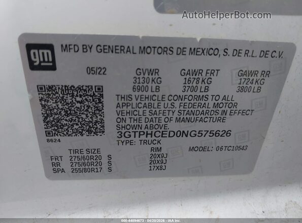 3GTPHCED0NG575626 2022 GMC SIERRA White Vista del compartimento del motor