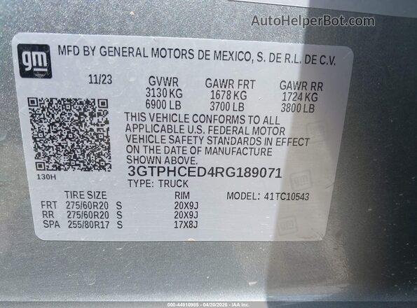 3GTPHCED4RG189071 2024 GMC SIERRA Серебряный Вид подкапотного пространства
