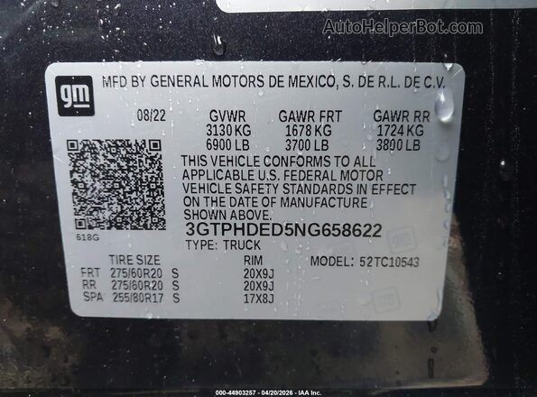 3GTPHDED5NG658622 2022 GMC SIERRA Black Widok komory silnika