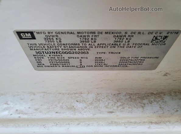 3GTU2NEC0GG202063 2016 GMC SIERRA White Vista del compartimento del motor
