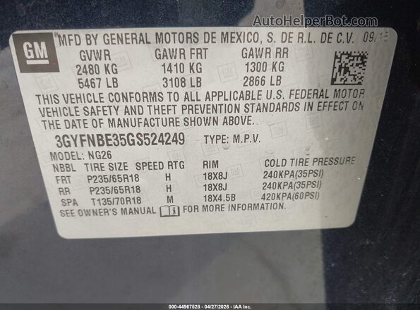 3GYFNBE35GS524249 2016 CADILLAC SRX Dark Blue ძრავის განყოფილების ხედი