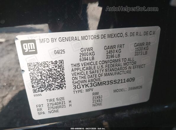 3GYK3GMR3SS211409 2025 CADILLAC OPTIQ Black Вид підкапотного простору