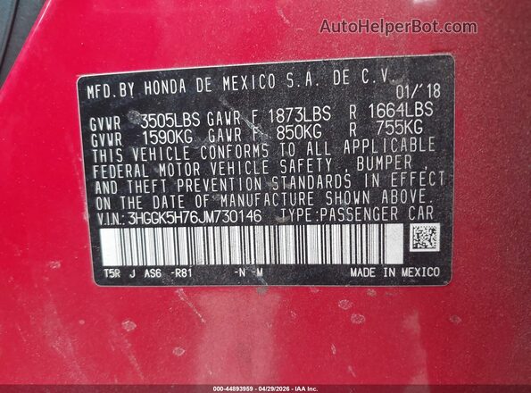 3HGGK5H76JM730146 2018 HONDA FIT Red 