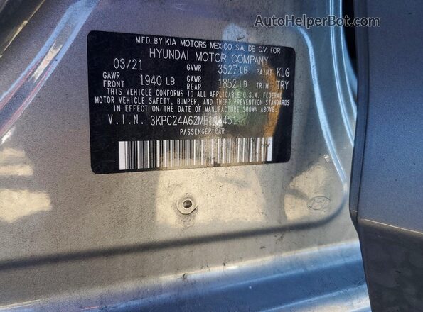 3KPC24A62ME143451 2021 HYUNDAI ACCENT Gray Widok naklejki z numerem VIN