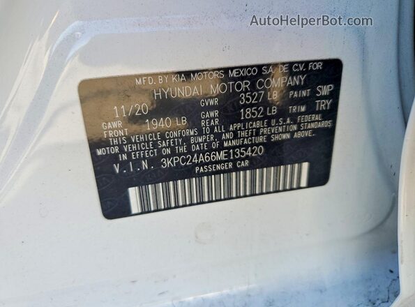 3KPC24A66ME135420 2021 HYUNDAI ACCENT White VIN sticker view
