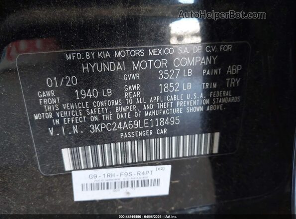 3KPC24A69LE118495 2020 HYUNDAI ACCENT Black Widok komory silnika