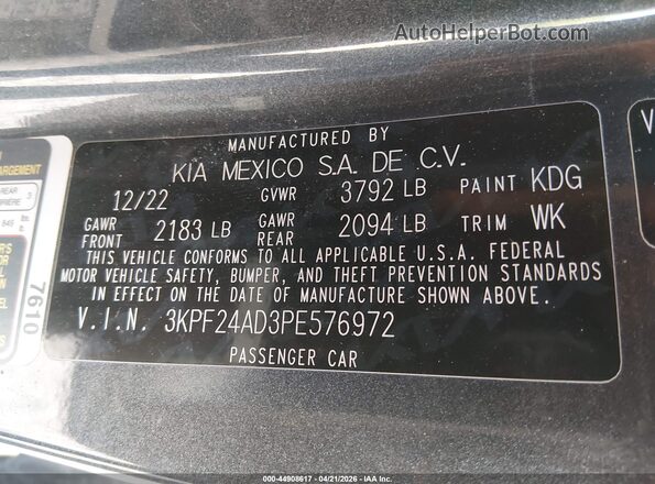 3KPF24AD3PE576972 2023 KIA FORTE Gray 
