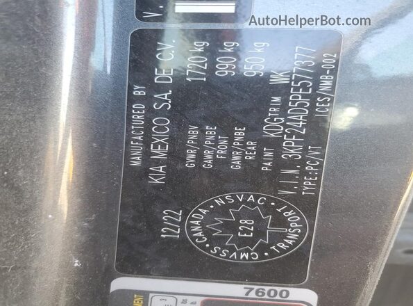 3KPF24AD5PE577377 2023 KIA FORTE Gray 