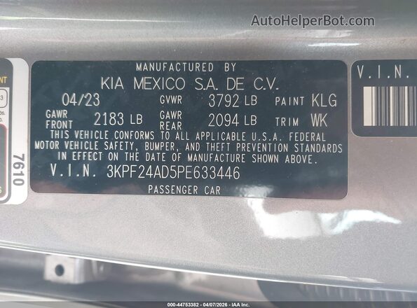 3KPF24AD5PE633446 2023 KIA FORTE Gray 