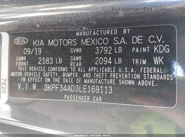 3KPF34AD3LE169113 2020 KIA FORTE Gray Вид підкапотного простору
