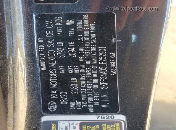 3KPF34AD5LE252901 2020 KIA FORTE Серый 