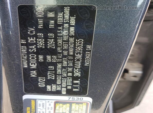3KPF44AC3ME396355 2021 KIA FORTE Gray VIN կոդի պիտակի տեսք