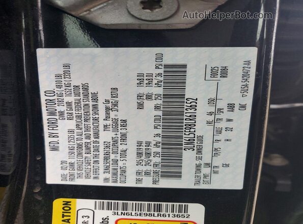 3LN6L5E98LR613652 2020 LINCOLN MKZ Black 