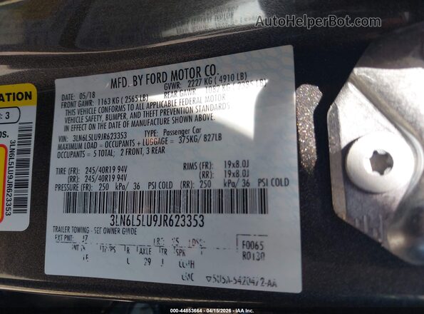 3LN6L5LU9JR623353 2018 LINCOLN MKZ HYBRID Gray Engine compartment view