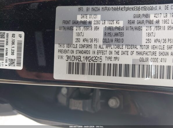 3MVDMABL1MM242915 2021 MAZDA CX-30 Black Widok komory silnika
