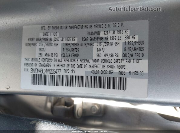 3MVDMABLXMM228477 2021 MAZDA CX-30 Silver Widok komory silnika