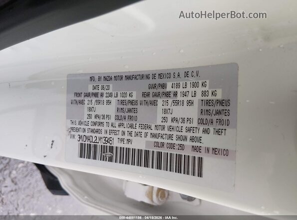 3MVDMADL2LM139451 2020 MAZDA CX-30 White Widok komory silnika