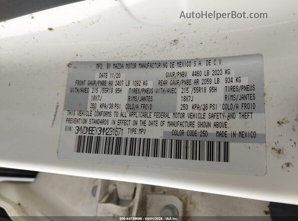 3MVDMBEY3MM231671 2021 MAZDA CX-30 White Вид підкапотного простору
